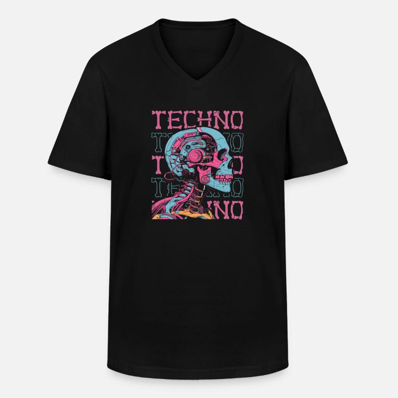 Techno Raver - Maglietta da uomo classica con scollo a V - nero
