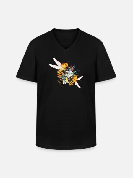 Two flying bees hand drawn - Men's V-Neck T-Shirt - black