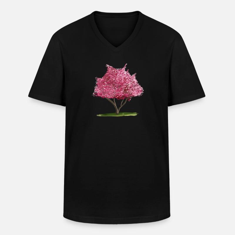Kirsch-Sakura Rosa Blumenbaum - Männer-T-Shirt mit V-Ausschnitt - Schwarz