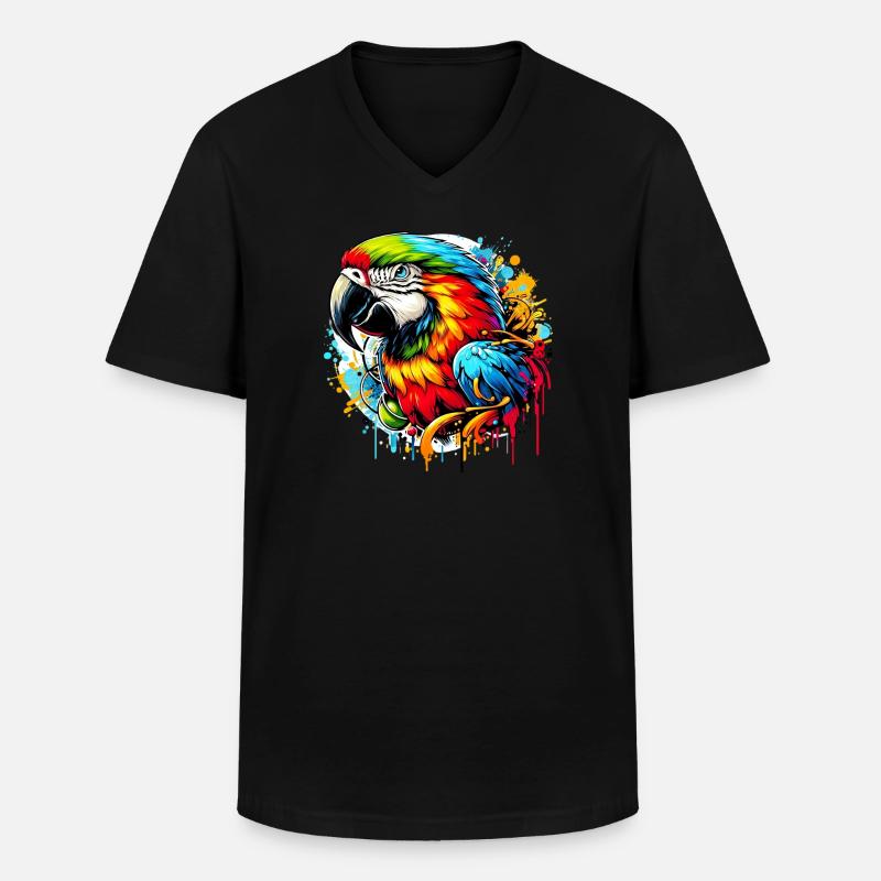 Papagei - Männer-T-Shirt mit V-Ausschnitt - Schwarz