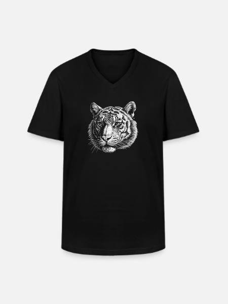 Weißer Tigerkopf - Männer-T-Shirt mit V-Ausschnitt - Schwarz