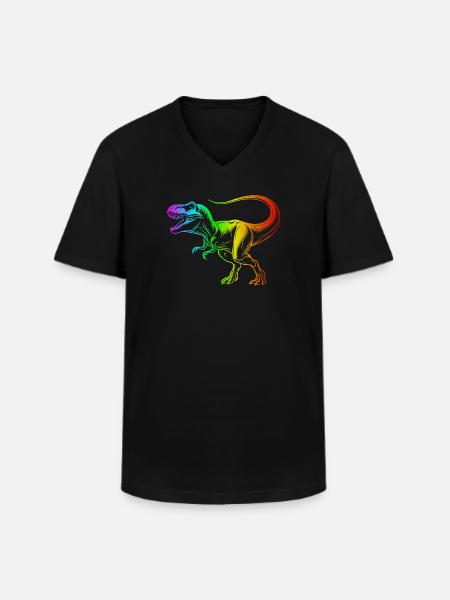 Tyrannosaurus Rex Dinosaur, Rainbow T-Rex - Men's V-Neck T-Shirt - black