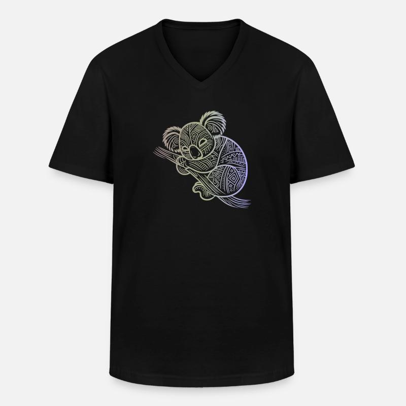 Koala in Aborigine-Mustern, Stammesmuster - Männer-T-Shirt mit V-Ausschnitt - Schwarz