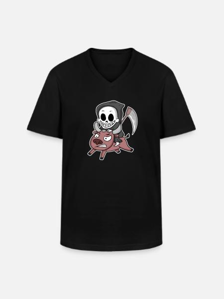 Grim Reaper Cow Motif - Men's V-Neck T-Shirt - black
