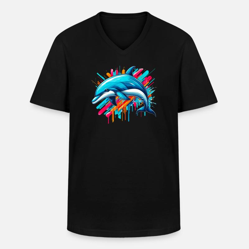 Delfin - Männer-T-Shirt mit V-Ausschnitt - Schwarz