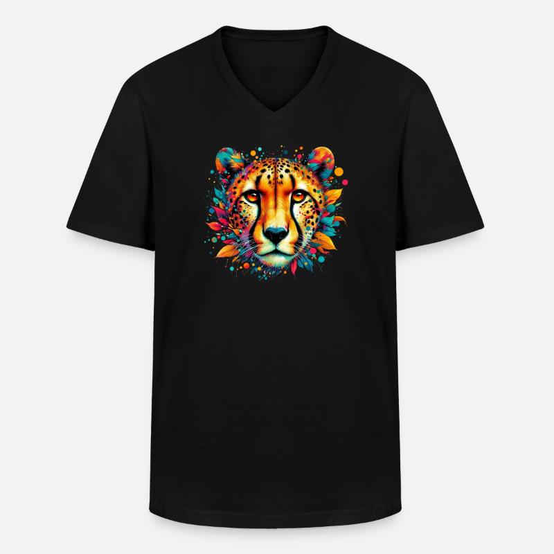 Gepard - Männer-T-Shirt mit V-Ausschnitt - Schwarz