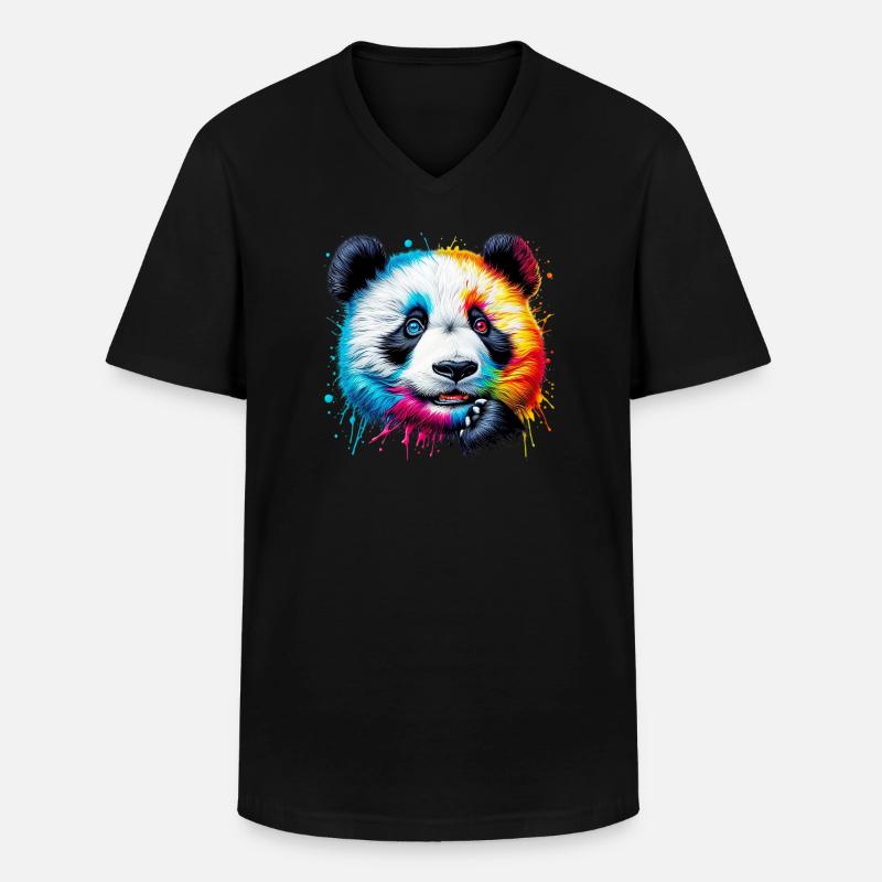 Panda - Männer-T-Shirt mit V-Ausschnitt - Schwarz