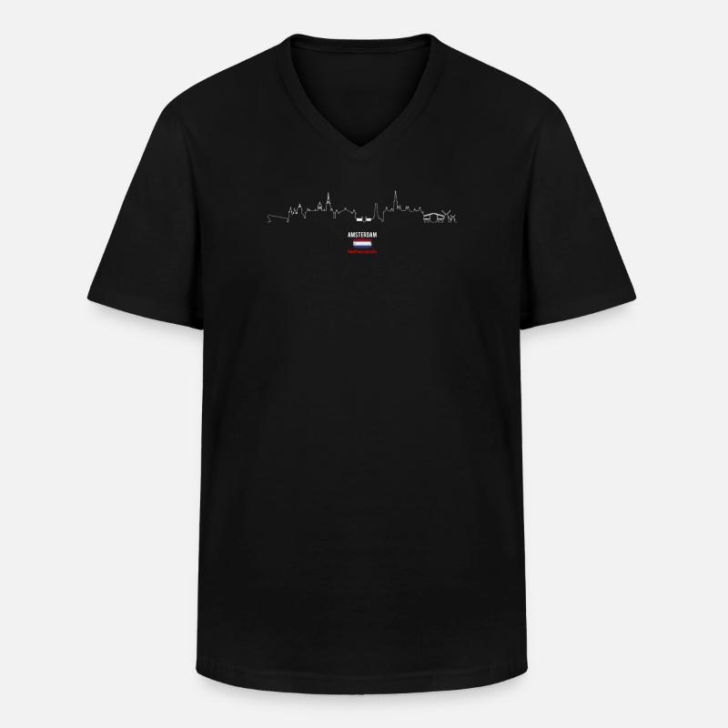 Skyline Amsterdam Herzschlag - Männer-T-Shirt mit V-Ausschnitt - Schwarz