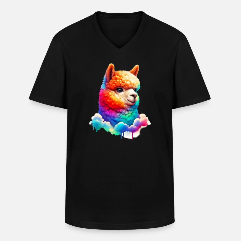 Alpaka - Männer-T-Shirt mit V-Ausschnitt - Schwarz
