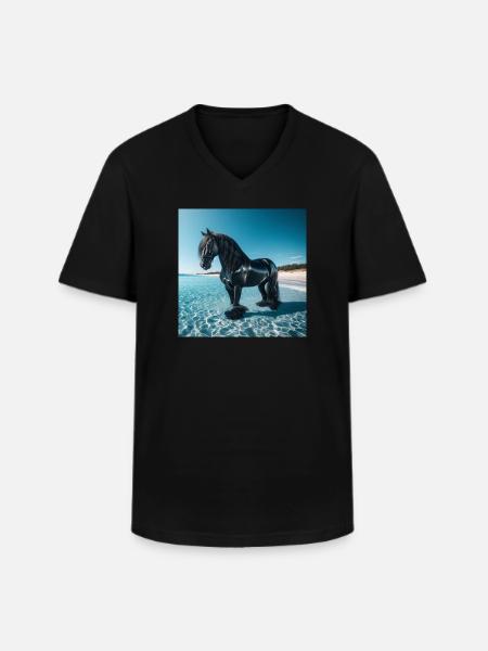 Cheval dans l’eau - T-shirt col V Homme - noir