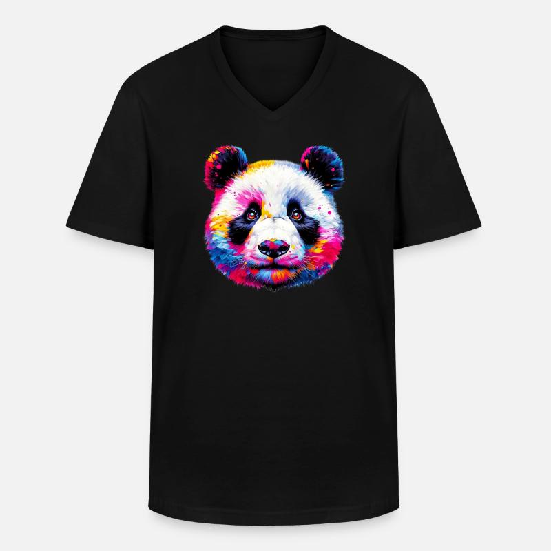 Panda - Männer-T-Shirt mit V-Ausschnitt - Schwarz