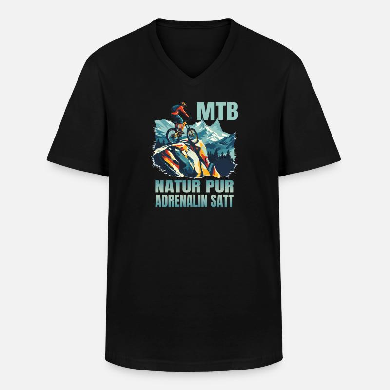 MTB: Natur pur - Adrenalin satt - Männer-T-Shirt mit V-Ausschnitt - Schwarz