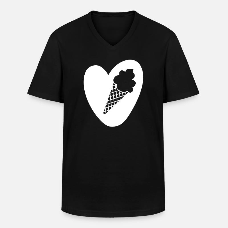 Hjärta Glass Sommar Våffel, Snacking Sötsaker, Läcker, Kärlek - T-shirt med V-ringning herr - svart