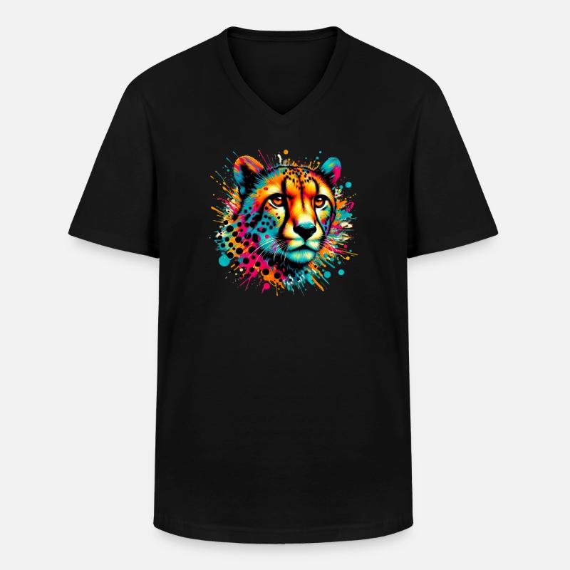 Gepard - Männer-T-Shirt mit V-Ausschnitt - Schwarz