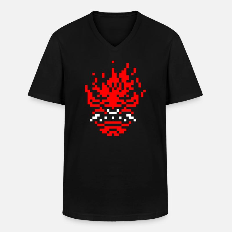 8bit pixel oni - Männer-T-Shirt mit V-Ausschnitt - Schwarz