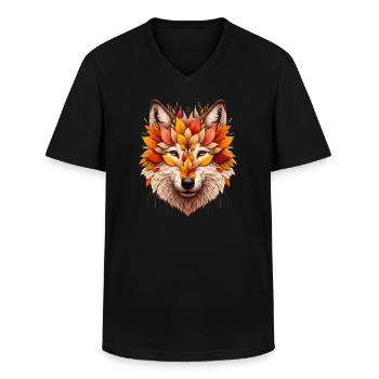 toller Wolf, gestaltet aus verschiedenen Blättern - Männer-T-Shirt mit V-Ausschnitt - Schwarz - Vorne - AI Model Male 178 dark (178cm)