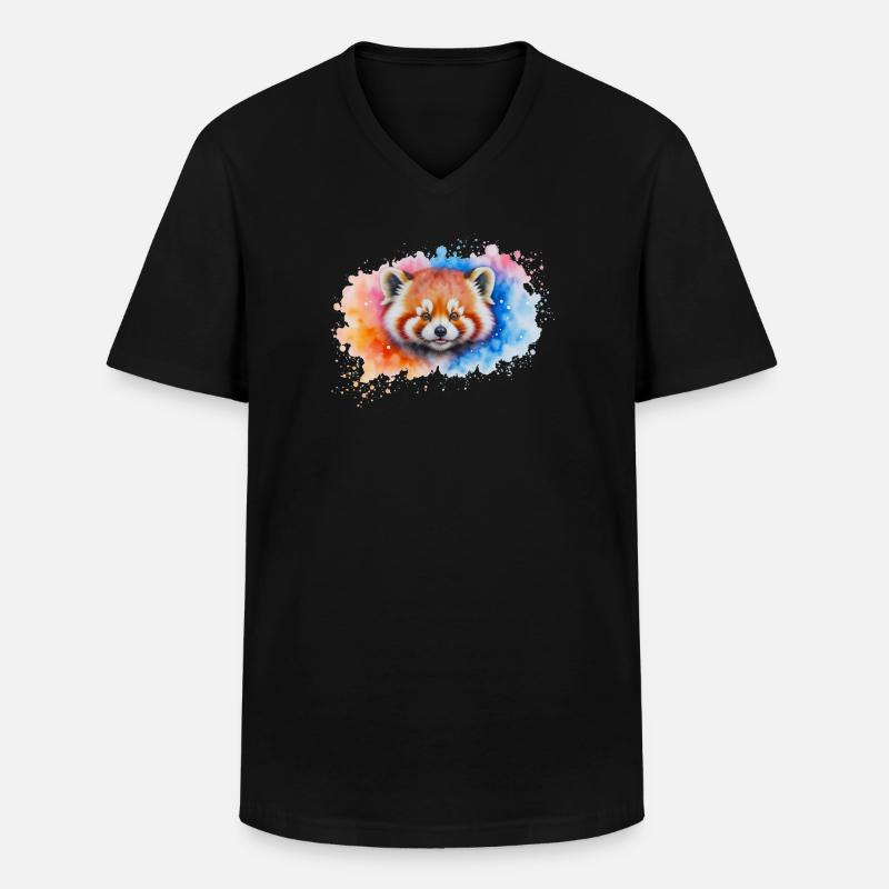 Wasserfarbener Roter Panda Splash - Männer-T-Shirt mit V-Ausschnitt - Schwarz