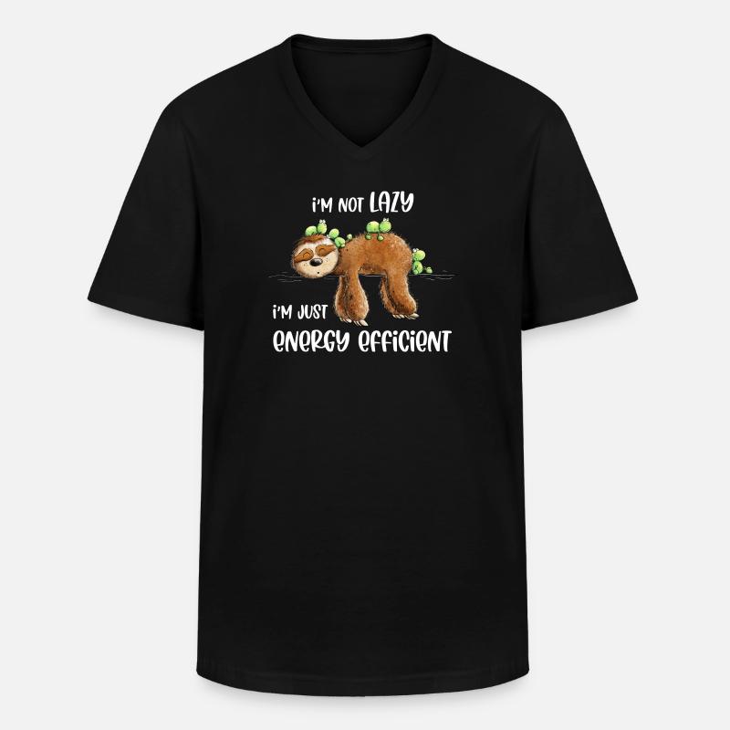 Faultier Spruch Lazy Energy Efficient - Männer-T-Shirt mit V-Ausschnitt - Schwarz