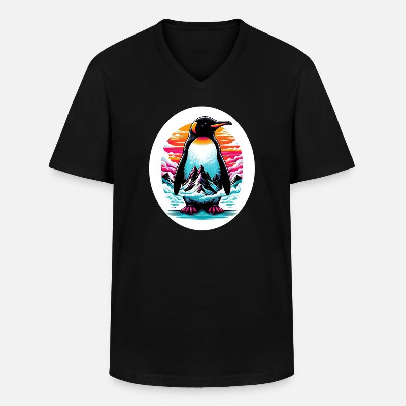 Pinguin - Männer-T-Shirt mit V-Ausschnitt - Schwarz