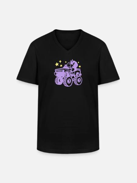 Einhorn im Monstertruck - Männer-T-Shirt mit V-Ausschnitt - Schwarz