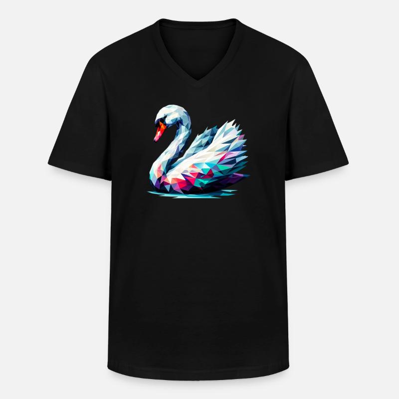 Polygonaler Schwan - Männer-T-Shirt mit V-Ausschnitt - Schwarz