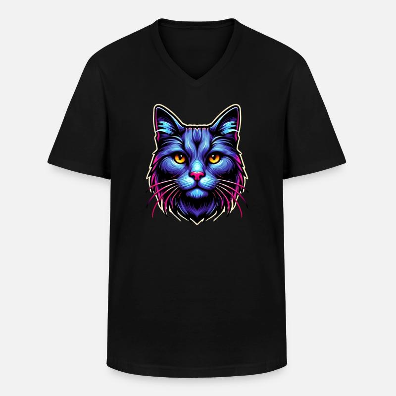 Katze - Männer-T-Shirt mit V-Ausschnitt - Schwarz