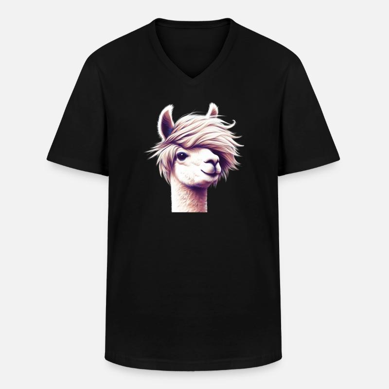 Alpaka - Männer-T-Shirt mit V-Ausschnitt - Schwarz