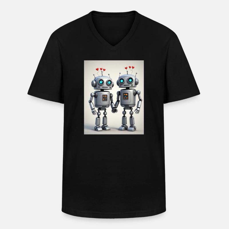 Roboter Pärchen - Männer-T-Shirt mit V-Ausschnitt - Schwarz