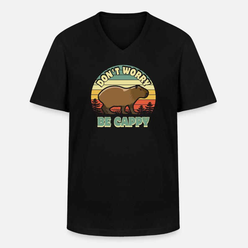 Don't worry be Cappy - Capybara - Männer-T-Shirt mit V-Ausschnitt - Schwarz