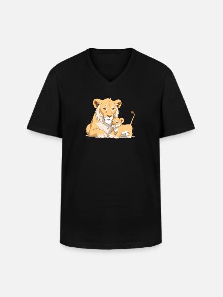 Löwenmama mit Kind - Männer-T-Shirt mit V-Ausschnitt - Schwarz