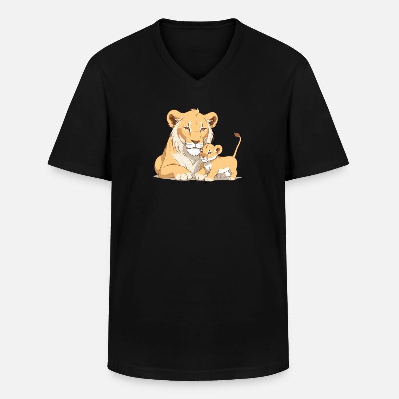 Löwenmama mit Kind - Männer-T-Shirt mit V-Ausschnitt - Schwarz
