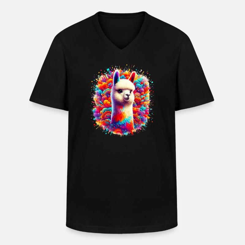 Alpaka - Männer-T-Shirt mit V-Ausschnitt - Schwarz