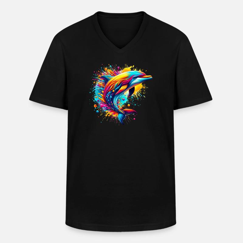 Delfin - Männer-T-Shirt mit V-Ausschnitt - Schwarz