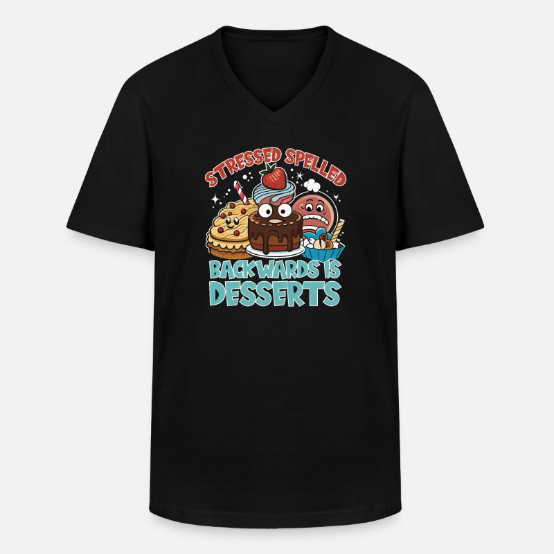 Stressed Spelled Backwards Desserts - Männer-T-Shirt mit V-Ausschnitt - Schwarz