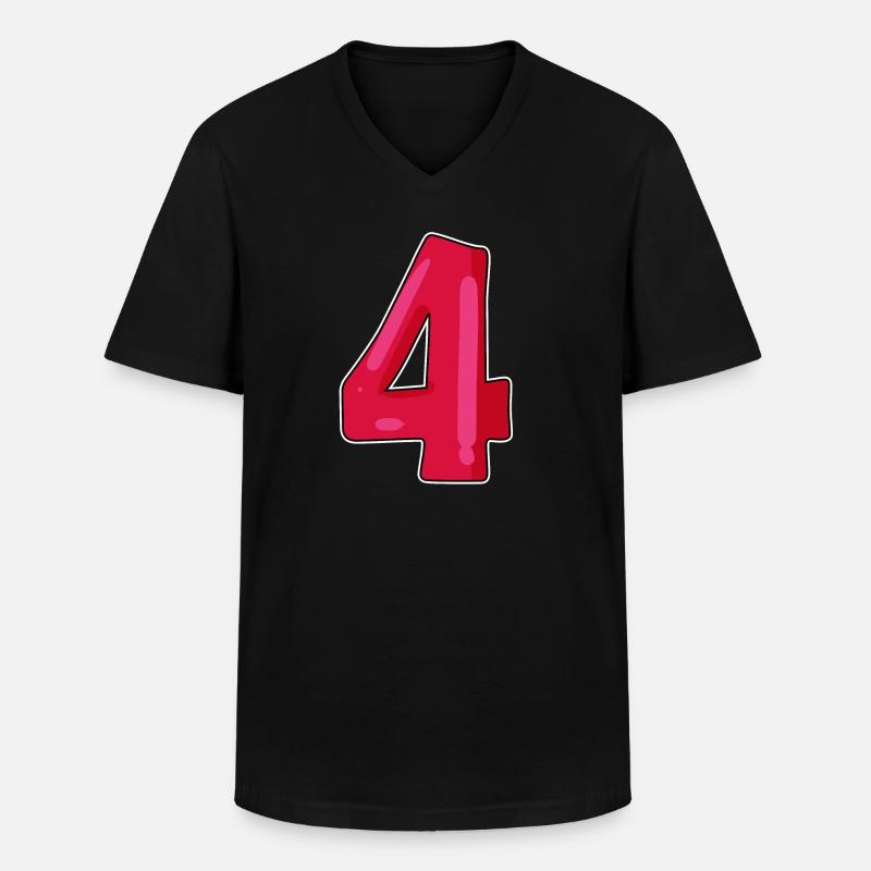 Zahl Nummer Vier 4 - Männer-T-Shirt mit V-Ausschnitt - Schwarz