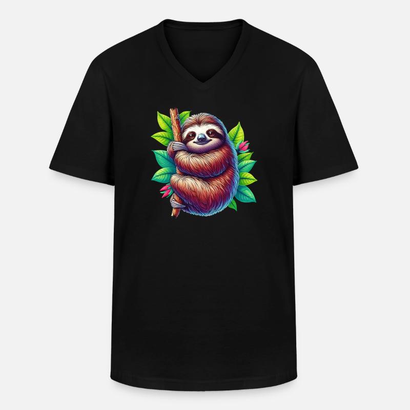 Faultier - Männer-T-Shirt mit V-Ausschnitt - Schwarz