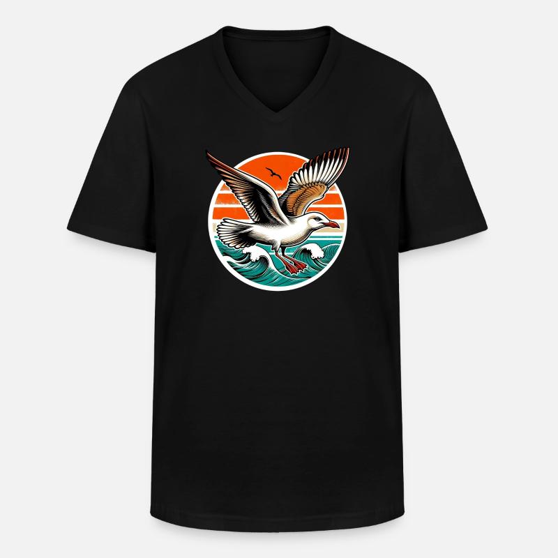 Möwe - Männer-T-Shirt mit V-Ausschnitt - Schwarz