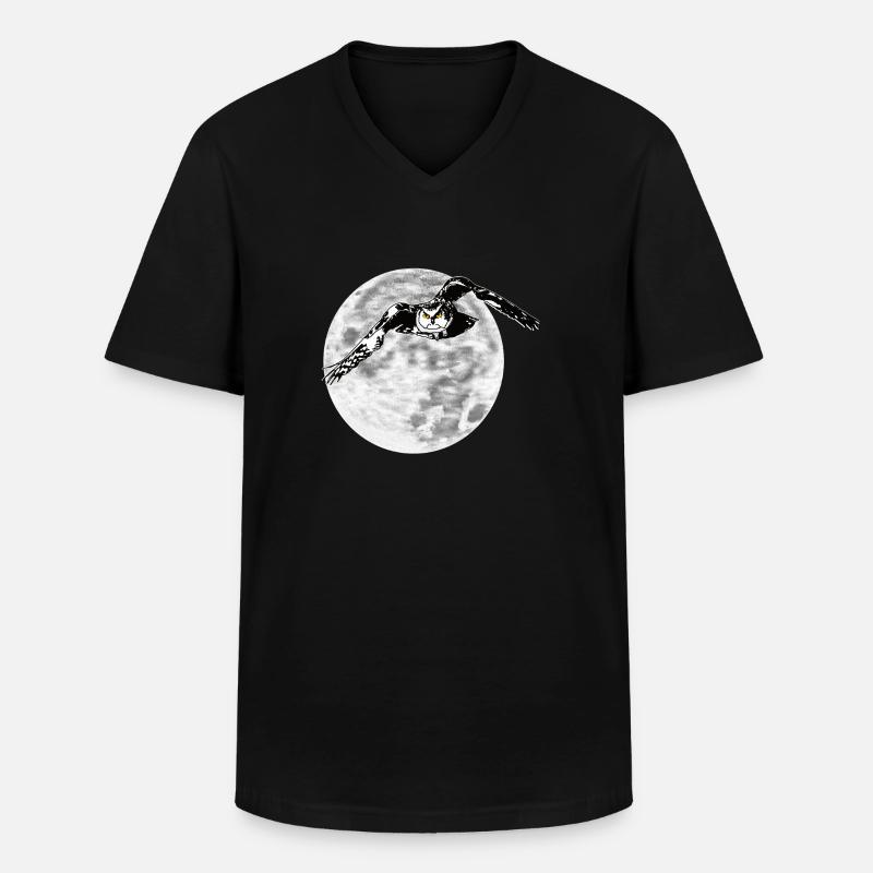 Eule vor Mond - Männer-T-Shirt mit V-Ausschnitt - Schwarz