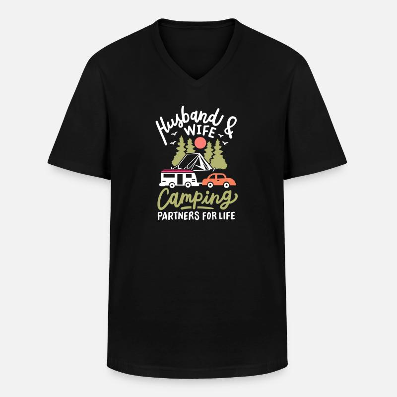 Camper Camping - Männer-T-Shirt mit V-Ausschnitt - Schwarz