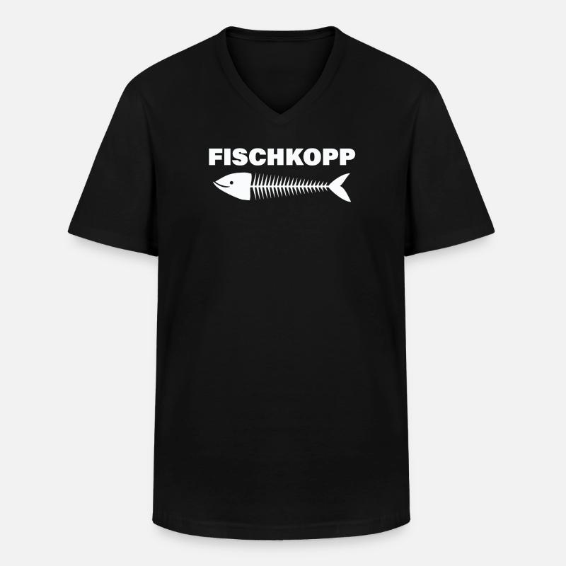 FISCHKOPP - Männer-T-Shirt mit V-Ausschnitt - Schwarz