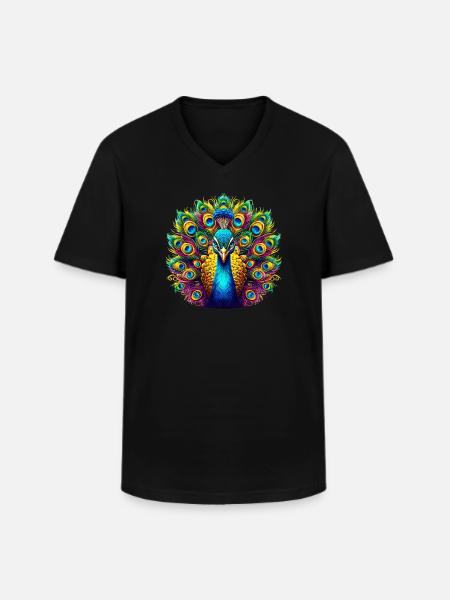 Peacock - Men's V-Neck T-Shirt - black