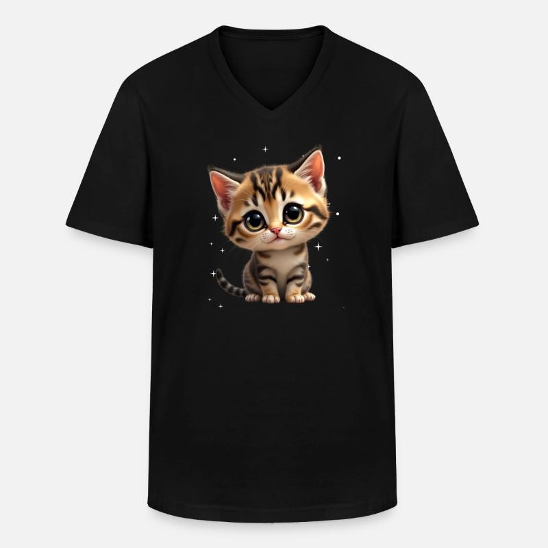 Kätzchen Sternchen Motiv - Männer-T-Shirt mit V-Ausschnitt - Schwarz