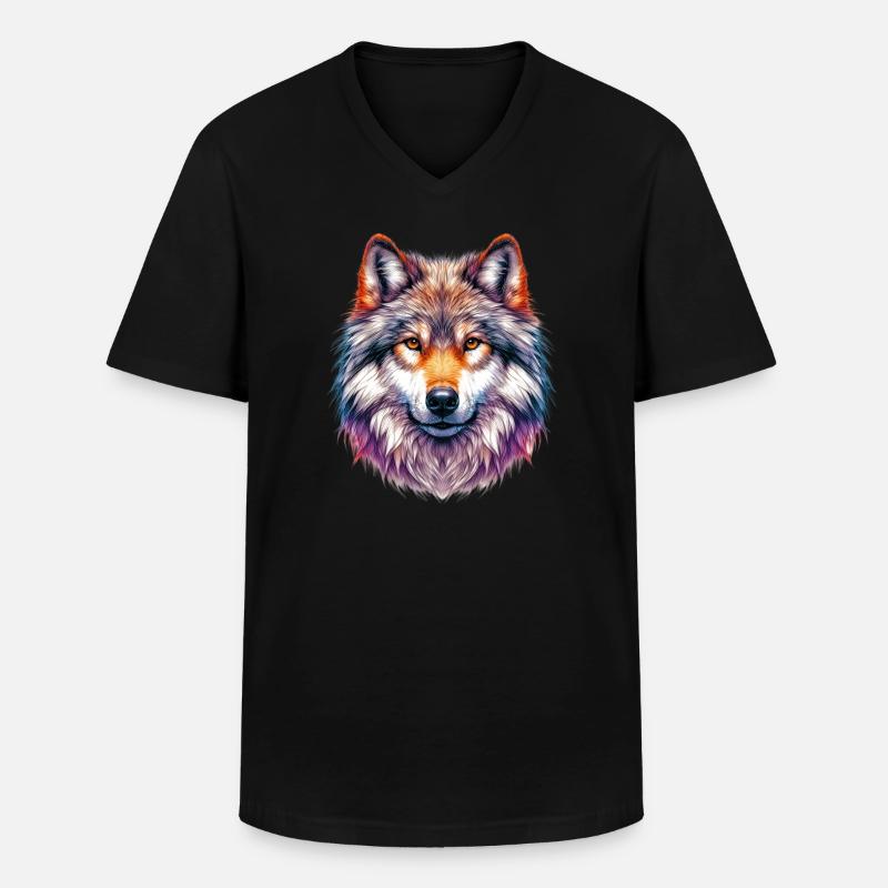 Wolf - Männer-T-Shirt mit V-Ausschnitt - Schwarz
