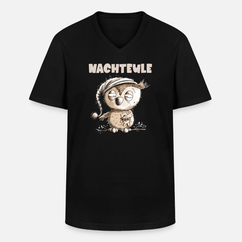 Drollige Nachteule Eule - Männer-T-Shirt mit V-Ausschnitt - Schwarz