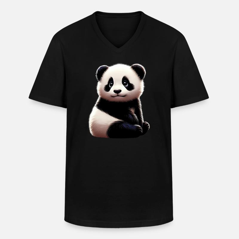 Panda - Männer-T-Shirt mit V-Ausschnitt - Schwarz