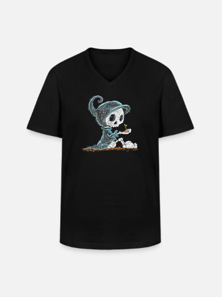 Skeleton Holding Plant Hope Emergence - Men's V-Neck T-Shirt - black