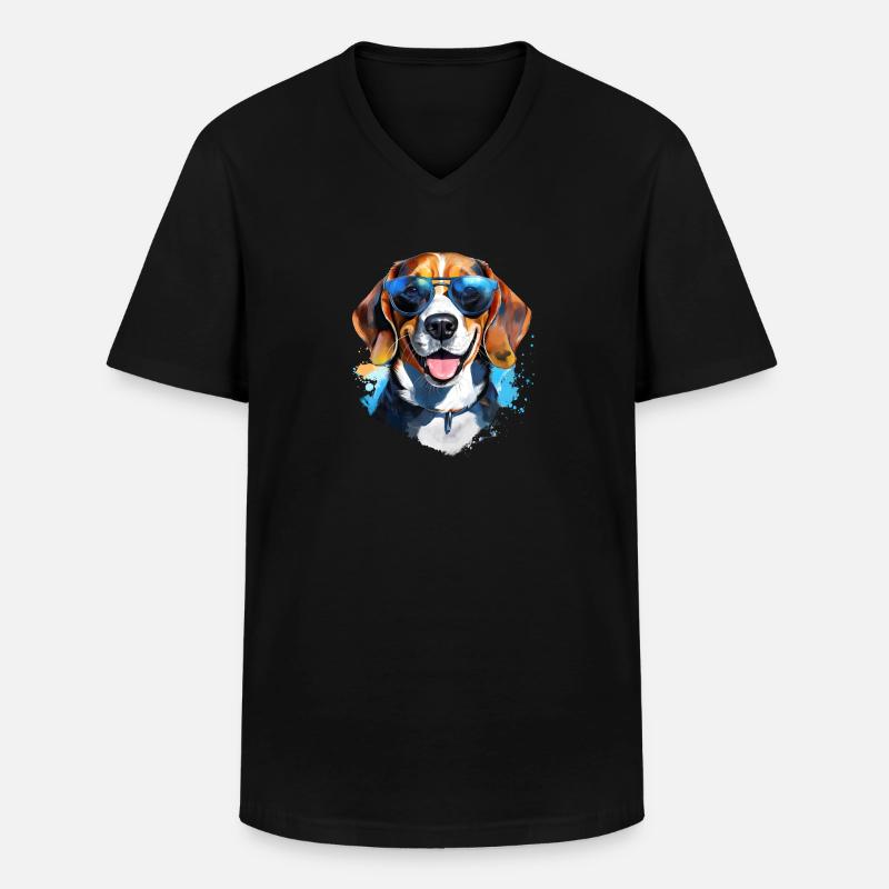 Beagle mit Sonnenbrille - Männer-T-Shirt mit V-Ausschnitt - Schwarz