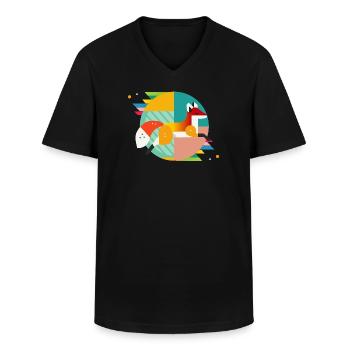 Fuchs Motiv – Modern Design & Closeness to Nature - Men's V-Neck T-Shirt - black - Front - AI Model Male 178 dark (178cm)