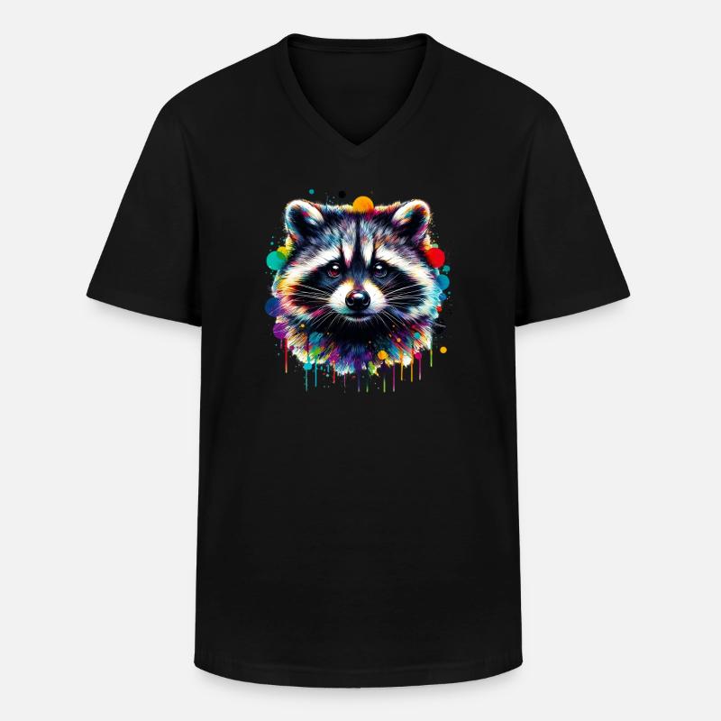 Waschbär - Männer-T-Shirt mit V-Ausschnitt - Schwarz