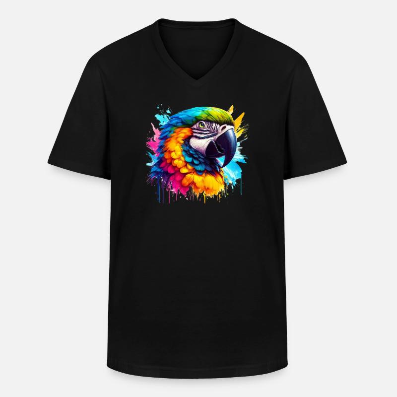 Papegoja - T-shirt med V-ringning herr - svart